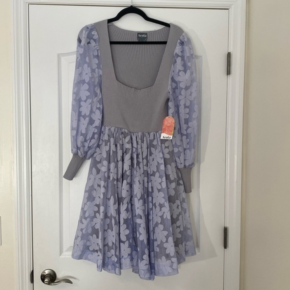 NWT Arula | Blue Floral and Knit Dress |  Size X (XL) - Picture 1 of 10